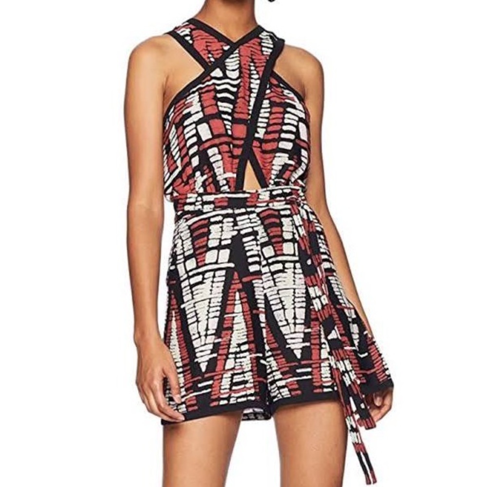 NWT BCBG Abstract-Chevron-Print Crisscross Romper